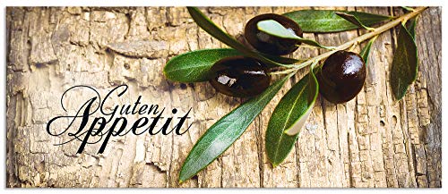 ARTland Spritzschutz Küchenrückwand aus Alu für Küche Herd Spüle 120x50 cm (BxH) mit Motiv Kräuter Olive Guten Appetit Olivenzweig Holzoptik Braun H6ZI von ARTLAND