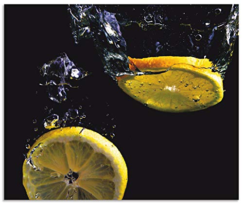 ARTland Spritzschutz Küche aus Alu für Herd Spüle 60x50 cm (BxH) Küchenrückwand mit Motiv Essen Obst Früchte Zitrone unter Wasser Modern Dunkel T5HA von ARTLAND