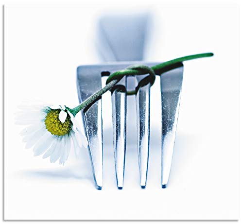 ARTland Spritzschutz Küche aus Alu für Herd Spüle 60x55 cm (BxH) Küchenrückwand mit Motiv Essen Gabel Gänseblümchen Blume Modern Weiß T5VS von ARTLAND