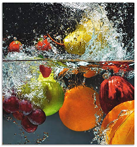 ARTland Spritzschutz Küchenrückwand aus Alu für Küche Herd Spüle 60x65 cm (BxH) mit Motiv Essen Obst Früchte unter Wasser Erbeeren Trauben Orange S6JP von ARTLAND