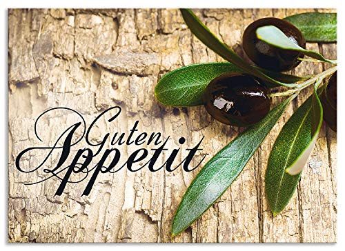 ARTland Spritzschutz Küchenrückwand aus Alu für Küche Herd Spüle 70x50 cm (BxH) mit Motiv Kräuter Olive Guten Appetit Olivenzweig Holzoptik Braun H6ZI von ARTLAND