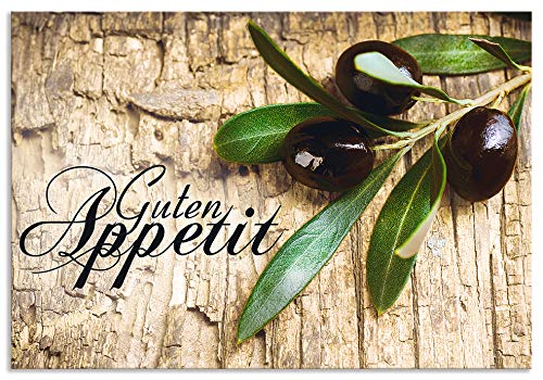 ARTland Spritzschutz Küchenrückwand aus Alu für Küche Herd Spüle 80x55 cm (BxH) mit Motiv Kräuter Olive Guten Appetit Olivenzweig Holzoptik Braun H6ZI von ARTLAND