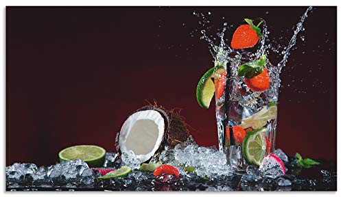 ARTland Spritzschutz Küche aus Alu für Herd Spüle 90x50 cm (BxH) Küchenrückwand mit Motiv Getränke Obst Früchte Kokos Erdbeere Limette Cocktail S6AS von ARTLAND