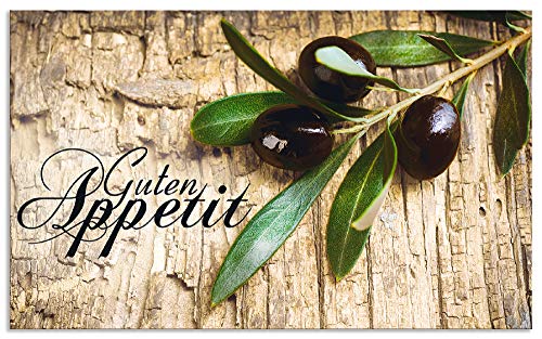 ARTland Spritzschutz Küchenrückwand aus Alu für Küche Herd Spüle 90x55 cm (BxH) mit Motiv Kräuter Olive Guten Appetit Olivenzweig Holzoptik Braun H6ZI von ARTLAND