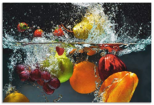 ARTland Spritzschutz Küche aus Alu für Herd Spüle 90x60 cm (BxH) Küchenrückwand mit Motiv Essen Obst Früchte unter Wasser Erbeeren Trauben Orange S6JP von ARTLAND