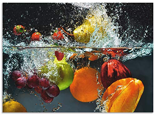 ARTland Spritzschutz Küche aus Alu für Herd Spüle 90x65 cm (BxH) Küchenrückwand mit Motiv Essen Obst Früchte unter Wasser Erbeeren Trauben Orange S6JP von ARTLAND