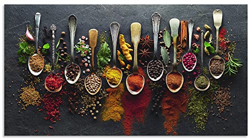 ARTland Spritzschutz Küche aus Alu für Herd Spüle Motiv 120x65 cm (BxH) Essen, Trinken & Genuss Lebensmittel Fotografie Bunt Kräuter Gewürze Schiefer U1UJ von ARTLAND