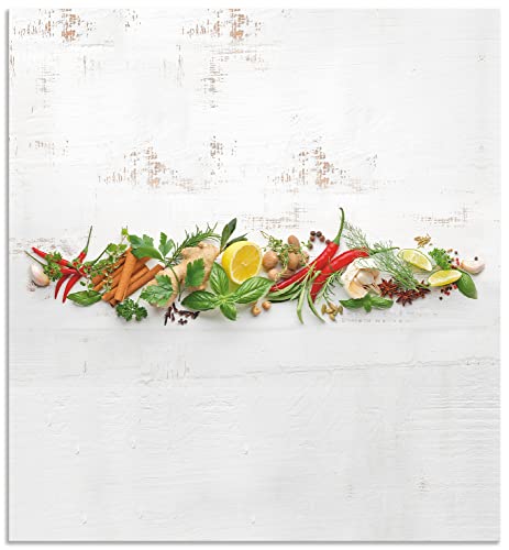 ARTland Spritzschutz Küchenrückwand aus Alu für Küche Herd Spüle Motiv 60x65 cm (BxH) Ernährung & Genuss Lebensmittel Gewürz Fotografie Weiß Kräuter und Gewürze U1RK von ARTLAND