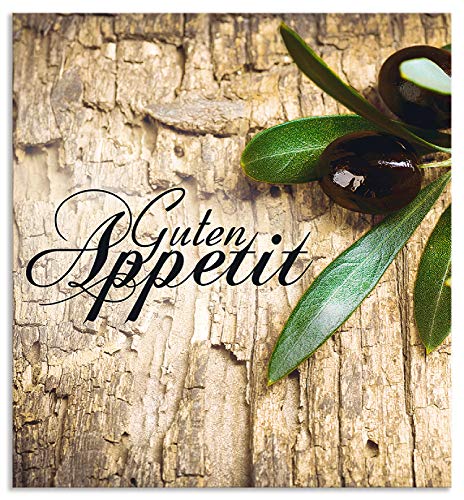 ARTland Spritzschutz Küchenrückwand aus Alu für Küche Herd Spüle 60x65 cm (BxH) mit Motiv Kräuter Olive Guten Appetit Olivenzweig Holzoptik Braun H6ZI von ARTLAND