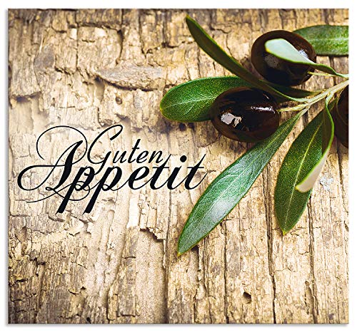 ARTland Spritzschutz Küchenrückwand aus Alu für Küche Herd Spüle 70x65 cm (BxH) mit Motiv Kräuter Olive Guten Appetit Olivenzweig Holzoptik Braun H6ZI von ARTLAND