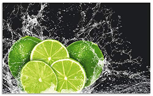 ARTland Spritzschutz Küchenrückwand aus Alu für Küche Herd Spüle 90x55 cm (BxH) mit Motiv Essen Obst Früchte Limette Eiswasser Modern Dunkel H9KL von ARTLAND
