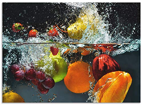 ARTland Spritzschutz Küchenrückwand aus Alu für Küche Herd Spüle 90x65 cm (BxH) mit Motiv Essen Obst Früchte unter Wasser Erbeeren Trauben Orange S6JP von ARTLAND