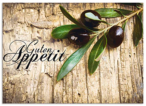 ARTland Spritzschutz Küchenrückwand aus Alu für Küche Herd Spüle 90x65 cm (BxH) mit Motiv Kräuter Olive Guten Appetit Olivenzweig Holzoptik Braun H6ZI von ARTLAND
