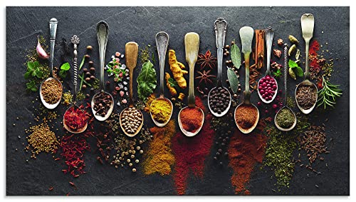 ARTland Spritzschutz Küchenrückwand aus Alu für Küche Herd Spüle Motiv 100x55 cm (BxH) Essen, Trinken & Genuss Lebensmittel Fotografie Bunt Kräuter Gewürze Schiefer U1UJ von ARTLAND