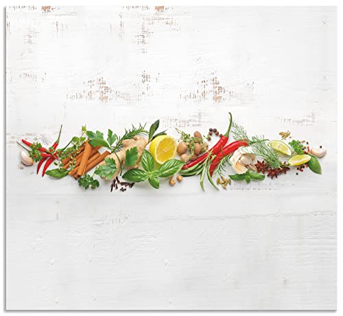 ARTland Spritzschutz Küchenrückwand aus Alu für Küche Herd Spüle Motiv 60x55 cm (BxH) Ernährung & Genuss Lebensmittel Gewürz Fotografie Weiß Kräuter und Gewürze U1RK von ARTLAND