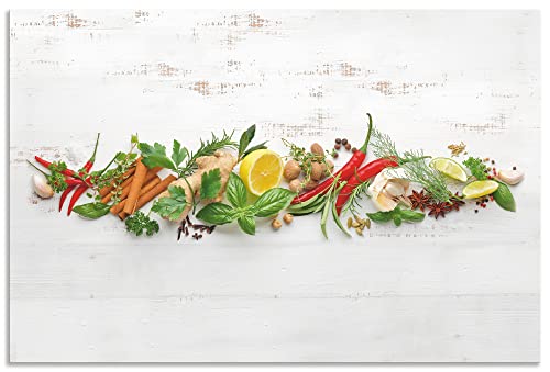 ARTland Spritzschutz Küchenrückwand aus Alu für Küche Herd Spüle Motiv 90x60 cm (BxH) Ernährung & Genuss Lebensmittel Gewürz Fotografie Weiß Kräuter und Gewürze U1RK von ARTLAND