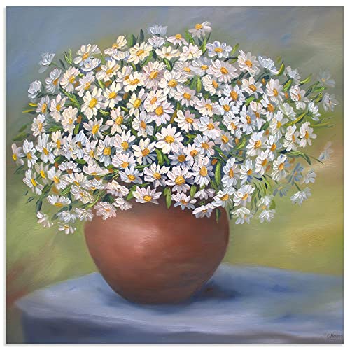 ARTland Wandbild Alu Verbundplatte für Innen & Outdoor Bild 100x100 cm Stillleben Vase Keramik Pflanzen Blumen Blüten Margeriten Kamille Gänseblümchen U4PX von ARTLAND