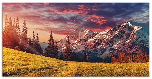 ARTland Wandbild Alu Verbundplatte für Innen & Outdoor Bild 100x50 cm Querformat Landschaft Berge Alpen Natur Wald Sonnenuntergang U1RI von ARTLAND