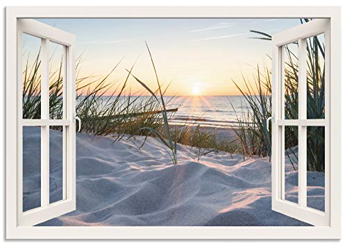 ARTland Wandbild Alu Verbundplatte für Innen & Outdoor Bild 100x70 cm Fensterblick Strand Meer Sand Ostsee Dünen Sonnenuntergang U1TZ von ARTLAND