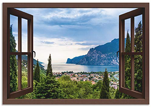 ARTland Wandbild Alu Verbundplatte für Innen & Outdoor Bild 100x70 cm Querformat Fensterblick Gardasee Landschaft See Natur Berge Italien U1TU von ARTLAND