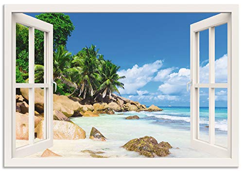 ARTland Wandbild Alu Verbundplatte für Innen & Outdoor Bild 100x70 cm Querformat Fensterblick Strand Karibik Meer Palmen Südsee Natur U1UC von ARTLAND