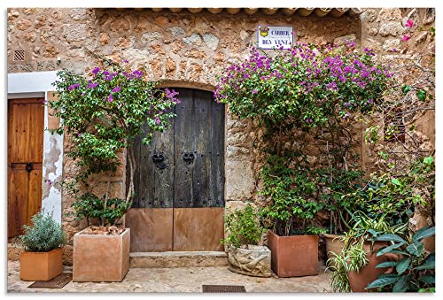 ARTland Wandbild Alu Verbundplatte für Innen & Outdoor Bild 120x80 cm Altes Haus Tür Tor Pflanzen Blumen Idyll Mallorca U3SO von ARTLAND