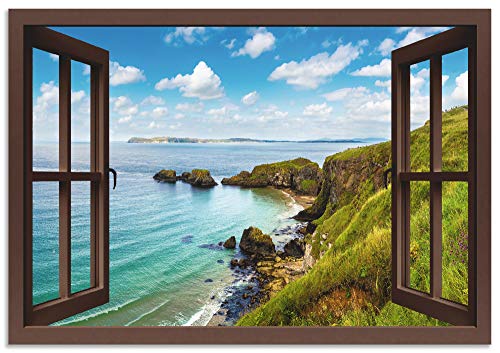 ARTland Wandbild Alu Verbundplatte für Innen & Outdoor Bild 130x90 cm Querformat Fensterblick Landschaft Strand Meer Küste Natur Felsen U1TW von ARTLAND