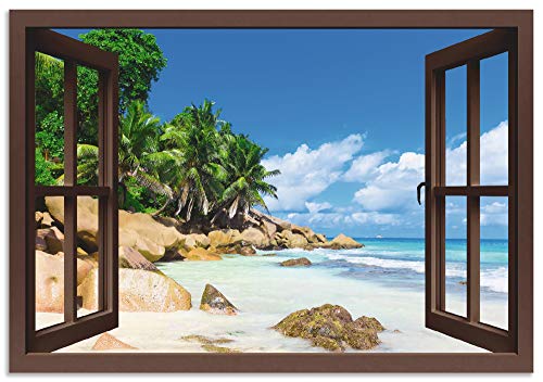 ARTland Wandbild Alu Verbundplatte für Innen & Outdoor Bild 130x90 cm Querformat Fensterblick Strand Karibik Meer Palmen Südsee Natur U1UA von ARTLAND
