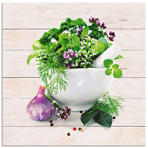 ARTland Wanddeko Wandbild Alu Verbundplatte für Innen & Outdoor Bild 40x40 cm Stillleben Kräuter Gewürze Küche Mediterran Holzoptik T5NH von ARTLAND