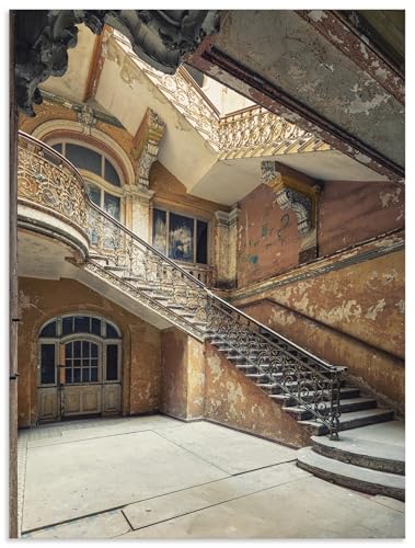 ARTland Wanddeko Wandbild Alu Verbundplatte für Innen & Outdoor Bild 45x60 cm Architektur Ruinen Treppenhaus Treppe Ornamente Licht Lost Places U4YC von ARTLAND