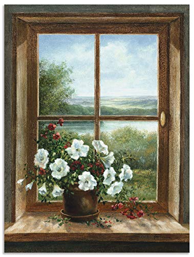 ARTland Wandbild Alu Verbundplatte für Innen & Outdoor Bild 45x60 cm Fensterblick Blumen Fenster Landschaft Natur Stillleben Botanik Kunst T5ZB von ARTLAND