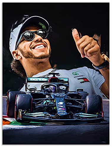 ARTland Wanddeko Wandbild Alu Verbundplatte für Innen & Outdoor Bild 45x60 cm Sir Lewis Hamilton LH44 Mercedes Rennfahrer Auto Formel 1 Rennen Sport U3RW von ARTLAND