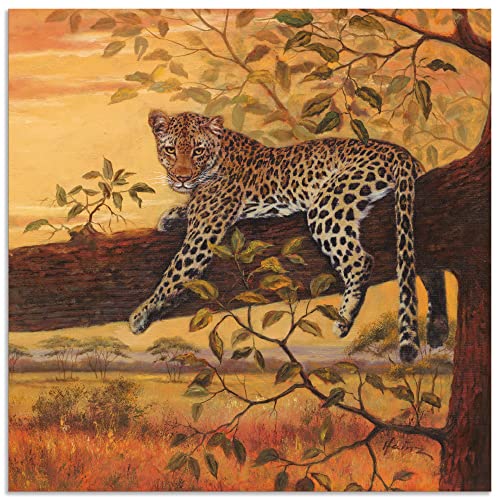 ARTland Wandbild Alu Verbundplatte für Innen & Outdoor Bild 50 x 50 cm Tiere Wildtiere Raubkatze Malerei Orange A6AH Ruhender Leopard von ARTLAND