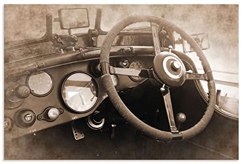ARTland Wandbild Alu Verbundplatte für Innen & Outdoor Bild 60x40 cm Retro Vintage Auto Oldtimer Cricklewood Cabrio Cockpit Tacho Lenkrad U4OC von ARTLAND