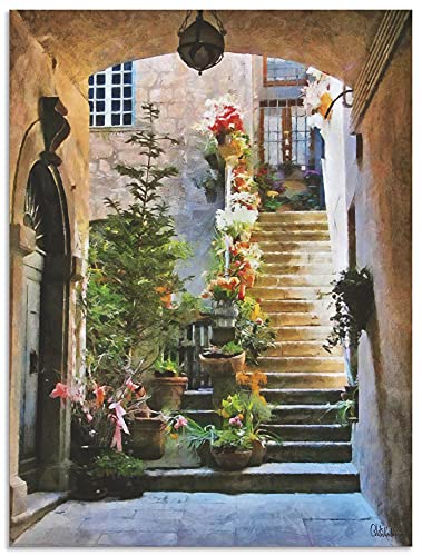 ARTland Wandbild Alu Verbundplatte für Innen & Outdoor Bild 60x80 cm Gemälde Architektur Blumen Italien Städte Kunst Mediterran U2TC von ARTLAND