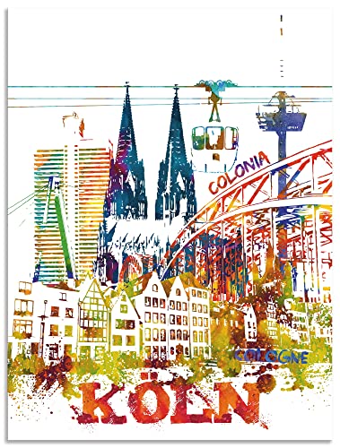 ARTland Wandbild Alu Verbundplatte für Innen & Outdoor Bild 60x80 cm Pop Art Köln Stadt Kölner Dom Bunt U2ZU von ARTLAND