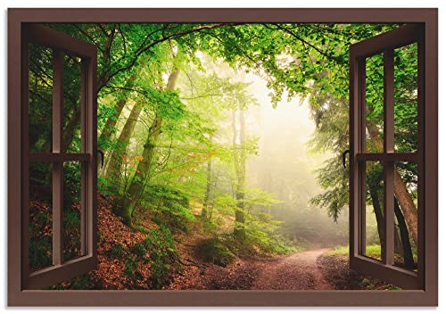 ARTland Wandbild Alu Verbundplatte für Innen & Outdoor Bild 70 x 50 cm Landschaften Wald Foto Grün B8CN Fensterblick Natürliche Torbögen durch Bäume von ARTLAND