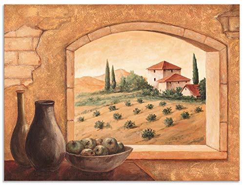 ARTland Wandbild Alu Verbundplatte für Innen & Outdoor Bild 80x60 cm Fensterblick Fenster Toskana Landschaft Italien Natur Malerei Ocker T4MW von ARTLAND