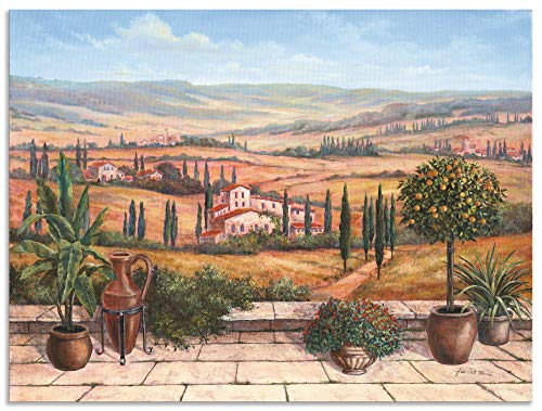 ARTland Wandbild Alu Verbundplatte für Innen & Outdoor Bild 80x60 cm Toskana Landschaft Italien Natur Malerei Terrasse Mediterran Ocker T4BP von ARTLAND