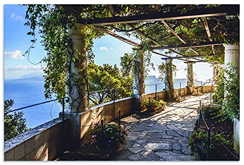 ARTland Wandbild Alu Verbundplatte für Innen & Outdoor Bild 90x60 cm Ausblick Meer Strand Küste Garten Villa Capri Italien U2IS von ARTLAND