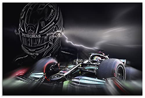 ARTland Wandbild Alu Verbundplatte für Innen & Outdoor Bild 90x60 cm Formel 1 AMG Mercedes Lewis Hamilton Rennauto Motorsport U4LB von ARTLAND