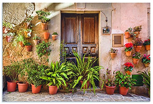 ARTland Wandbild Alu Verbundplatte für Innen & Outdoor Bild 90x60 cm Stadtbilder Pflanzen Altstadt Mallorca Spanien Mediterran U2IV von ARTLAND