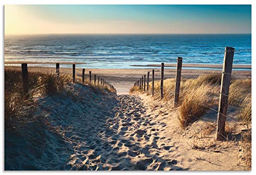 ARTland Wandbild Alu Verbundplatte für Innen & Outdoor Bild 90x60 cm Strand Meer Küste Nordsee Natur Sommer Dünen Sand Gräser T9IP von ARTLAND