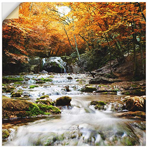 ARTland Wandbild selbstklebend Vinylfolie 100x100 cm Wanddeko Wandtattoo Herbst Landschaft Natur Wald Wasserfall Fluss T5TE von ARTLAND