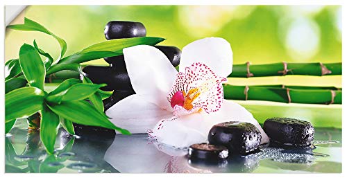 ARTland Wandbild selbstklebend Vinylfolie 100x50 cm Wanddeko Wandtattoo Asien Orchideen Bambus Steine Pflanze Zen Wellness T9IQ von ARTLAND