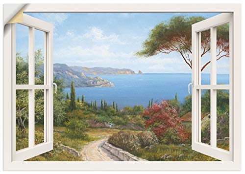 ARTland Wandbild selbstklebend Vinylfolie 100x70 cm Fensterblick Fenster Küste Meer Bucht Landschaft Natur Malerei Kunst T4EF von ARTLAND