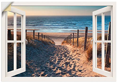 ARTland Wandbild selbstklebend Vinylfolie 100x70 cm Fensterblick Fenster Strand Düne Meer Maritim Landschaft Küste Natur T6BV von ARTLAND