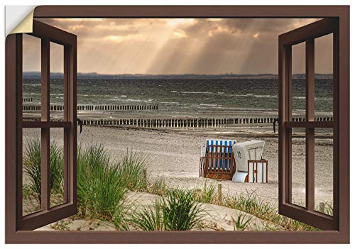 ARTland Wandbild selbstklebend Vinylfolie 100x70 cm Fensterblick Fenster Strand Düne Meer Maritim Strandkorb Küste Insel T6AL von ARTLAND