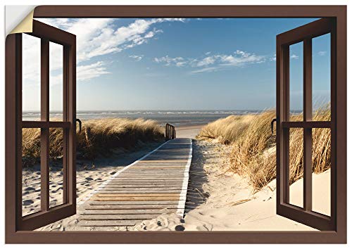 ARTland Wandbild selbstklebend Vinylfolie 100x70 cm Fensterblick Fenster Strand Meer Maritim Düne Leuchtturm Nordsee Langeoog T5RP von ARTLAND