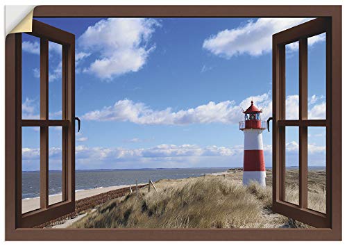 ARTland Wandbild selbstklebend Vinylfolie 100x70 cm Fensterblick Fenster Strand Meer Maritim Düne Leuchtturm Sylt Nordsee T5SC von ARTLAND